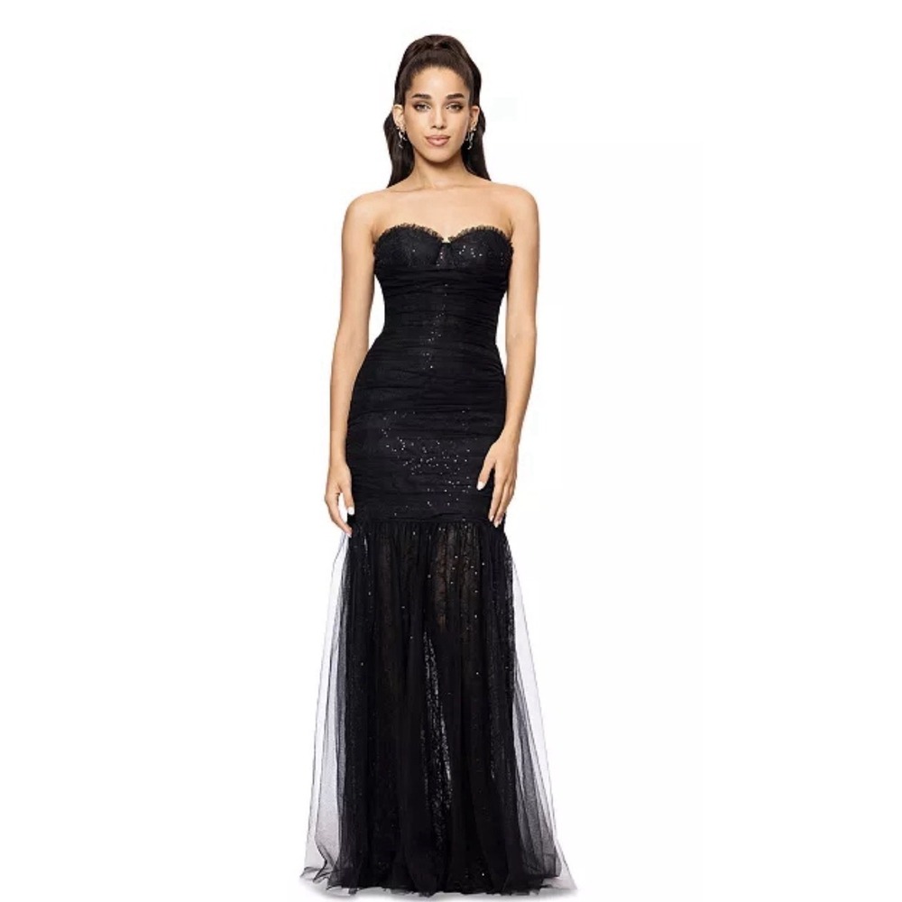 Betsy & Adam Women's Sequined Lace Stretch Corset Full length gown Sz 4 NWT $299